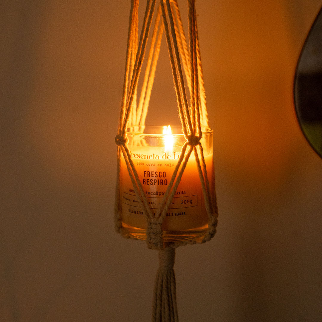 Pack ✨ Luz de luna - Telar decorativo hecho a mano + vela de 200gr de cera de soja.