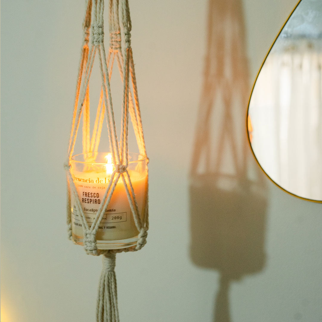 Pack ✨ Luz de luna - Telar decorativo hecho a mano + vela de 200gr de cera de soja.