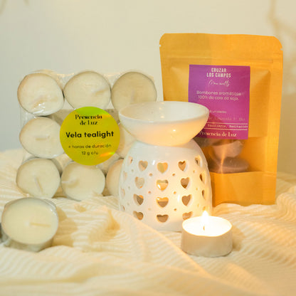 Pack ✨ El Regalo Perfecto para Relajación y Bienestar - Horno quemador + bolsa bombones aromáticos + 9 velas tea light