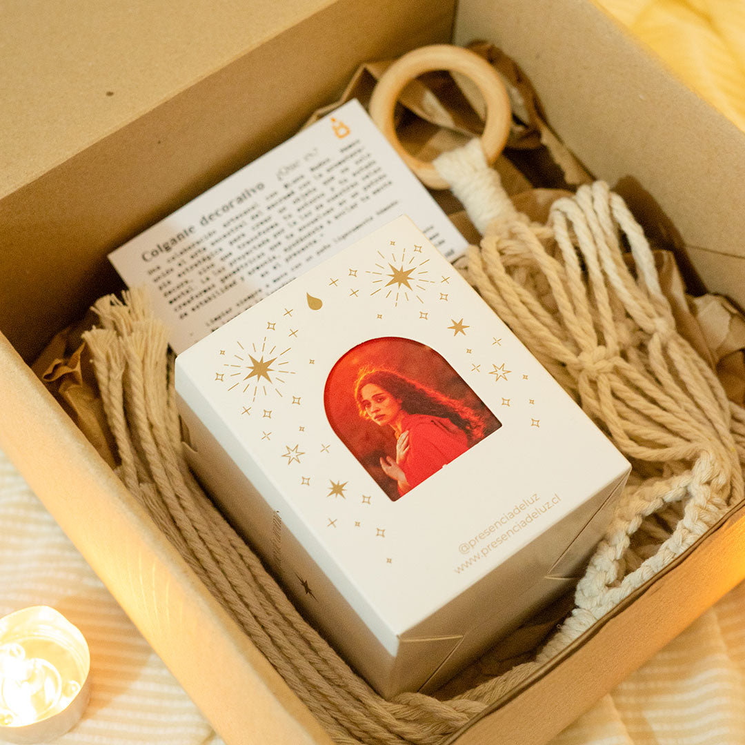 Pack ✨ Luz de luna - Telar decorativo hecho a mano + vela de 200gr de cera de soja.