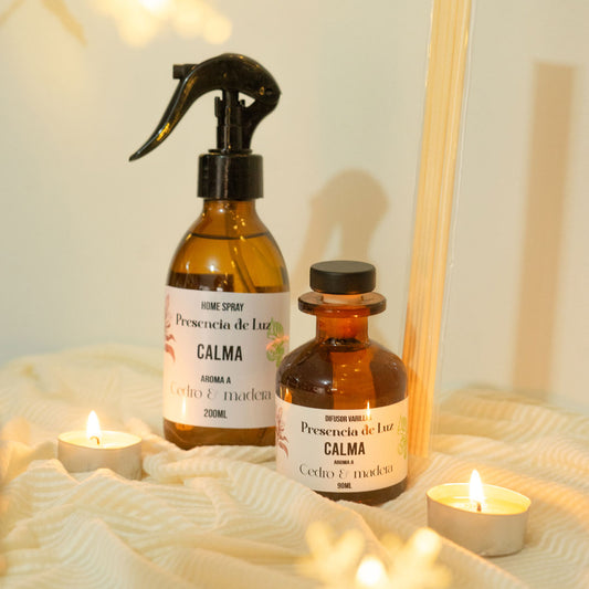Pack ✨Intenciona tu hogar - CALMA - Home spray y difusor de varillas aroma a cedro y madera