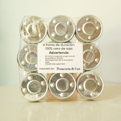 Velas TeaLight de Cera de Soja Natural - Set Ecológico y Duradero | 9 unidades |