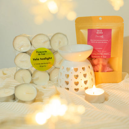 Pack ✨ El Regalo Perfecto para Relajación y Bienestar - Horno quemador + bolsa bombones aromáticos + 9 velas tea light