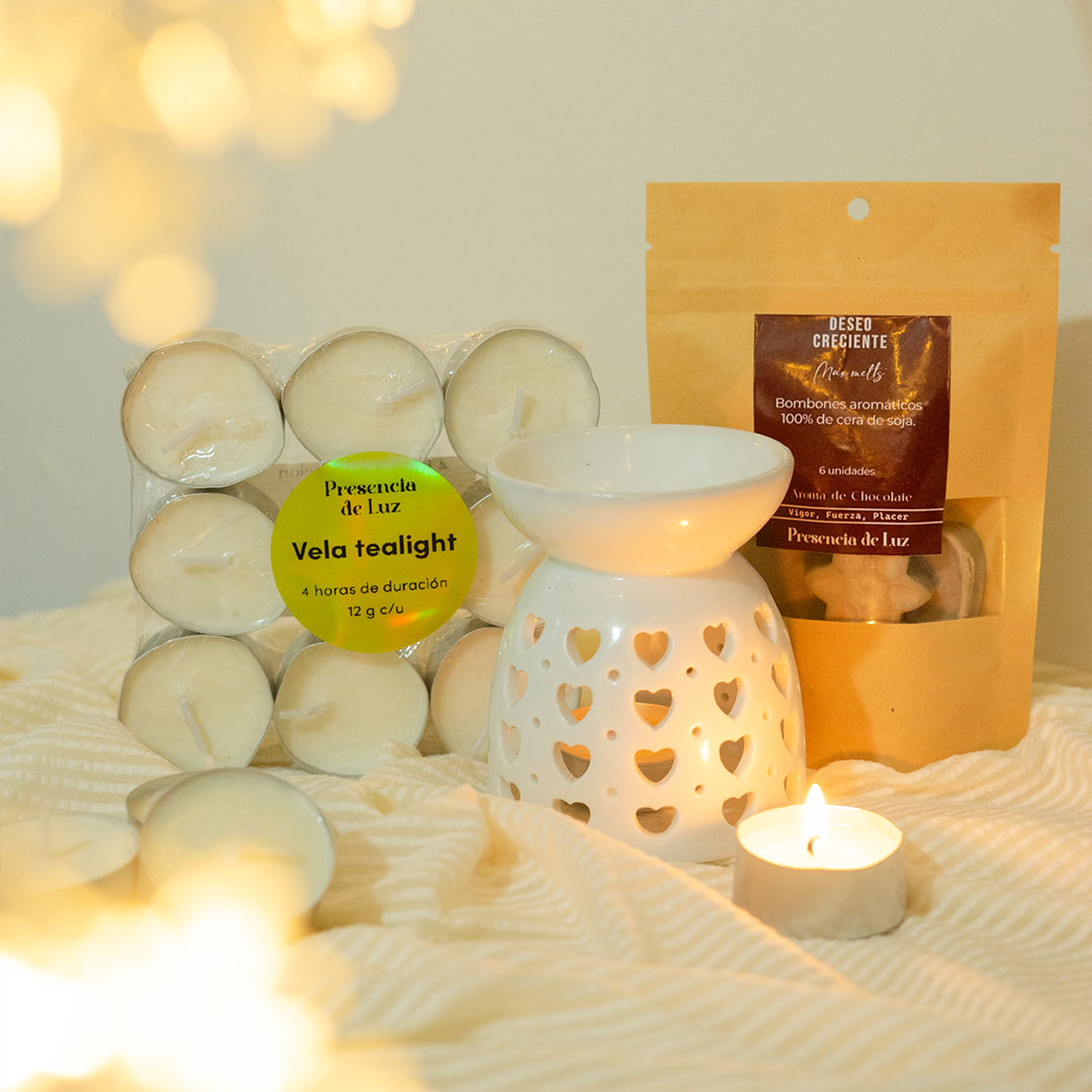 Pack ✨ El Regalo Perfecto para Relajación y Bienestar - Horno quemador + bolsa bombones aromáticos + 9 velas tea light