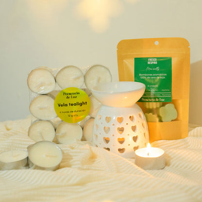 Pack ✨ El Regalo Perfecto para Relajación y Bienestar - Horno quemador + bolsa bombones aromáticos + 9 velas tea light